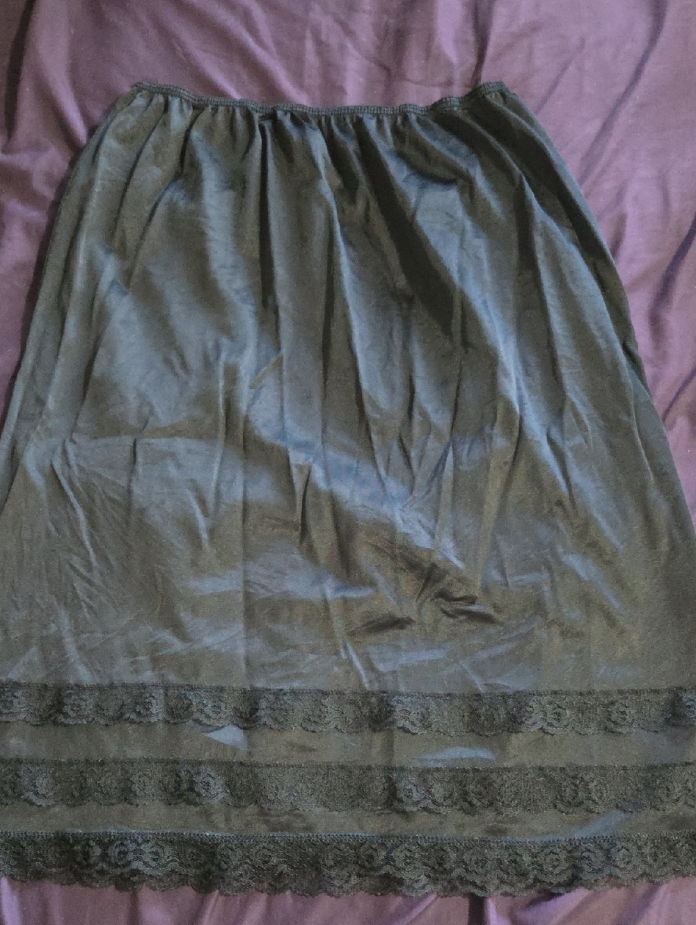 Vintage Truly Black Midi Slip Skirt with Lace Trim